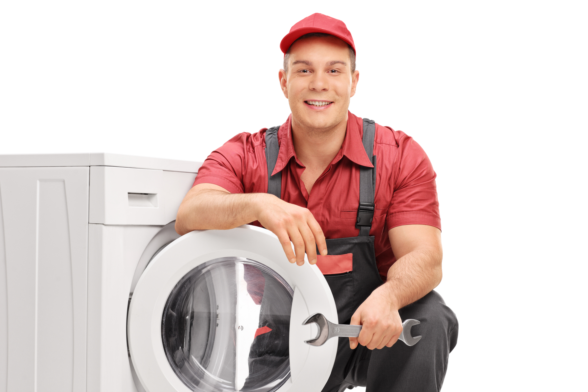 Professional dryer repair technician servicing a clothes dryer in Winnipeg